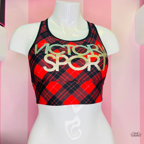 Victorias Secret Športová podprsenka Racerback Happy Plaid Print Long 65202529