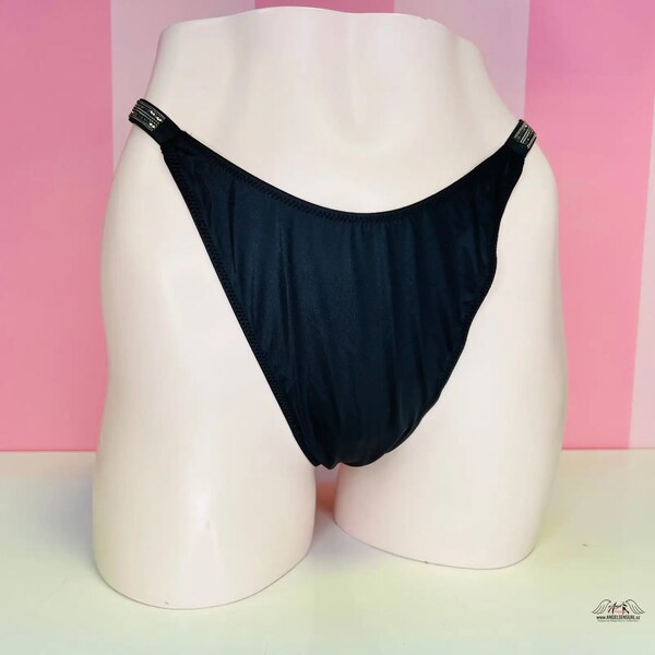 Victorias Secret Čierne tangá s kamienkami 65202531