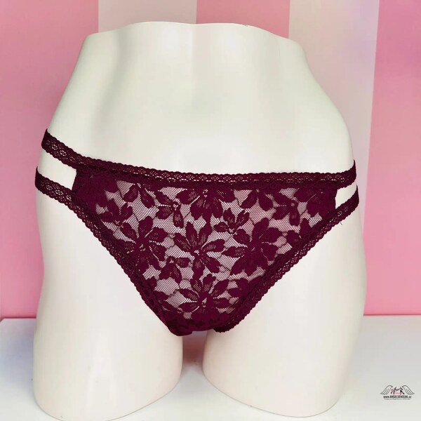 PINK: Svúdná Krajková Tanga s Dvojitými Páskami na Bokoch 46574609