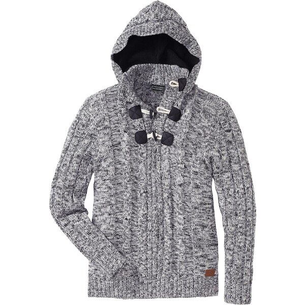 bonprix Hrubo pletený pulóver s kapucňou a bavlnou, farba čierna 44791095