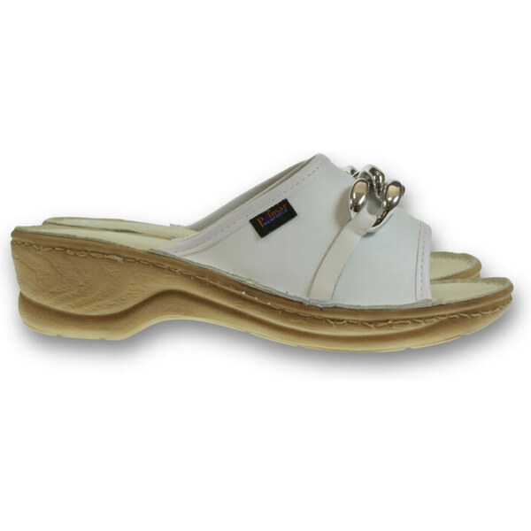 JOHN-C Dámske kožené biele šľapky BERTRAND 1 so štýlovou retiazkou 65167990