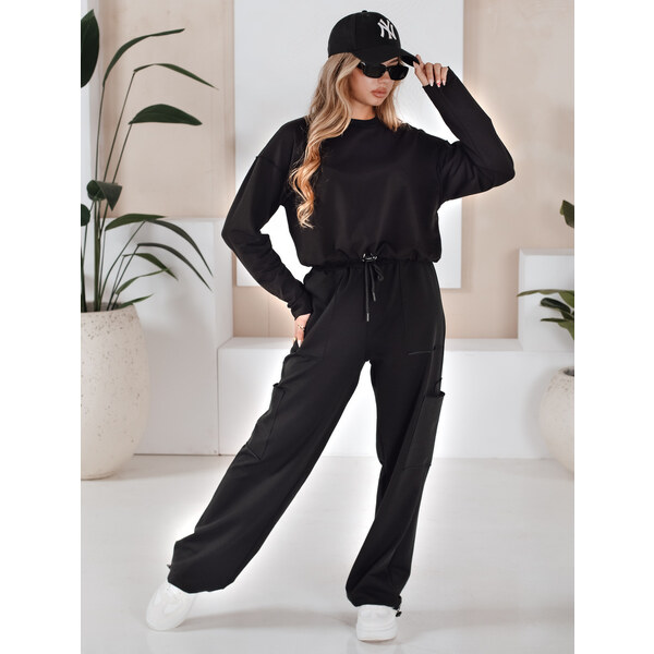 BASIC Čierna tepláková súprava s crop mikinou CHARM AY0957 46506495