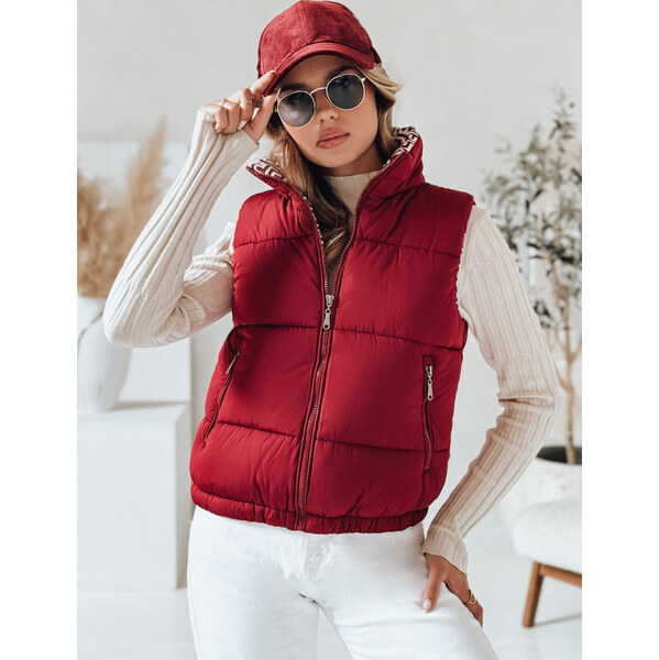 BASIC Vínová dámska krátka prešívaná vesta URBANELLE s elastickým 65174356