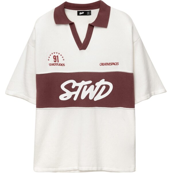 Pull&Bear Tričko vínovo červená / biela 65475213