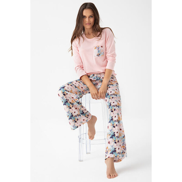 Luna Dámske pyžamo Miranda ružové kvetinový vzor 65183008