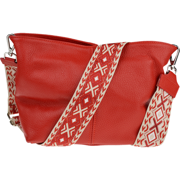 Červená kožená talianska crossbody kabelka Batilda Rosso s prídavným 65182271