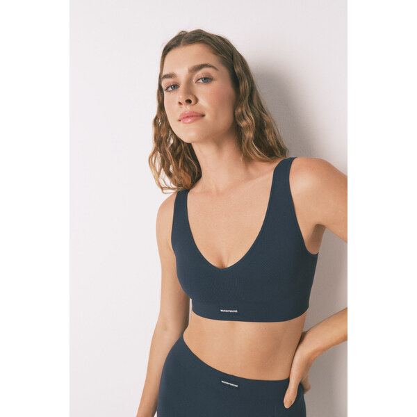 womensecret LOVELY bezšvová tmavomodrá podprsenka z rebrovaného 65184986