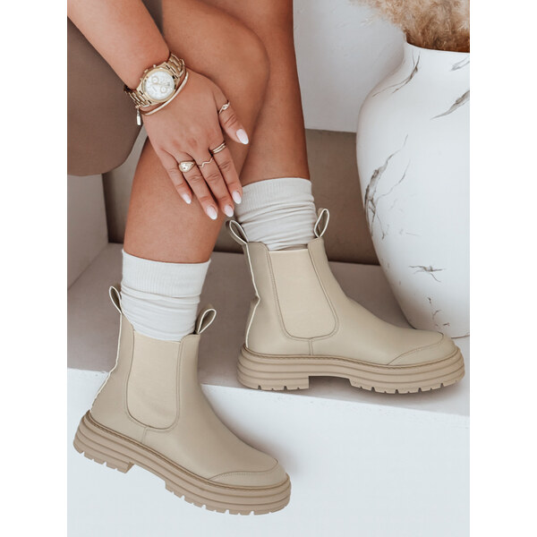 Botki damskie LUXIBOOTS na platformie beżowe Dstreet 65367192