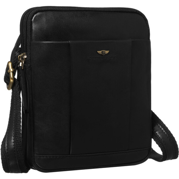 Pánska čierna kožená taška cez plece Peterson – dvojkomorová s 65199323