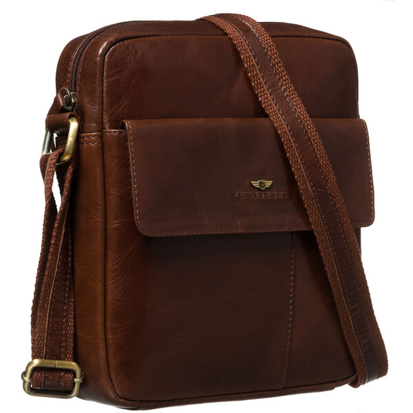 Pánska hnedá kožená taška cez plece Peterson– s magnetickým klipsom a 65199324