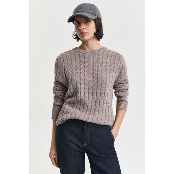 SVETER GANT WOOL CABLE KNIT C-NECK TAUPE BEIGE 65201043