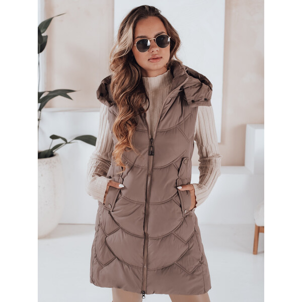 BASIC Béžová dámska zateplená vesta s odnímateľnou kapucňou TY5104 65204128