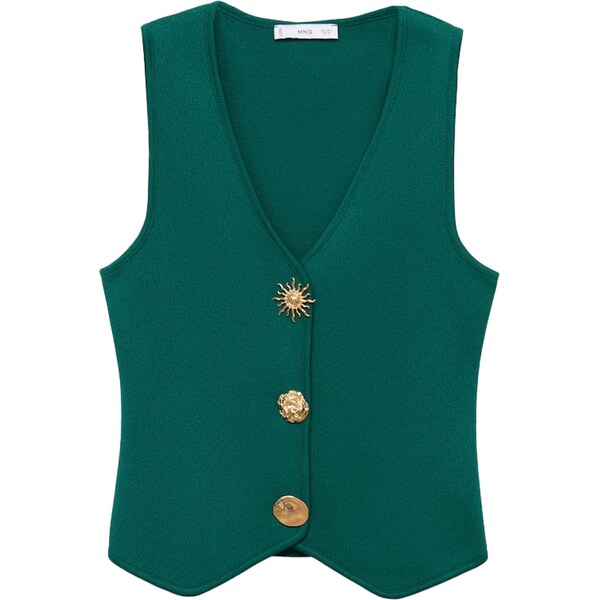 MANGO Pletená vesta Antonia smaragdová 65204666