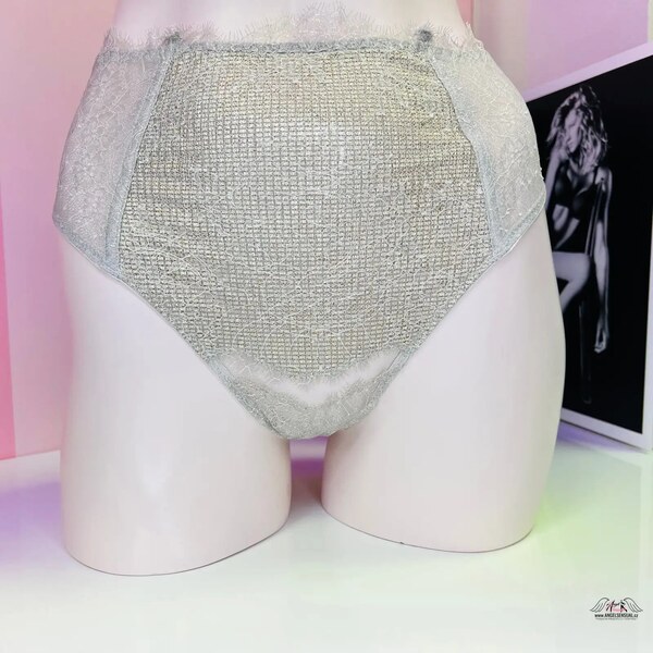 Victorias Secret Elegantné tangá s vysokým pásom a striebornými niťami 65202674
