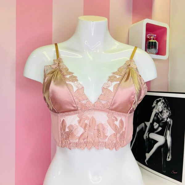 Victorias Secret Unlined Floral Embroidered Long Line Bralette Pink 65202707