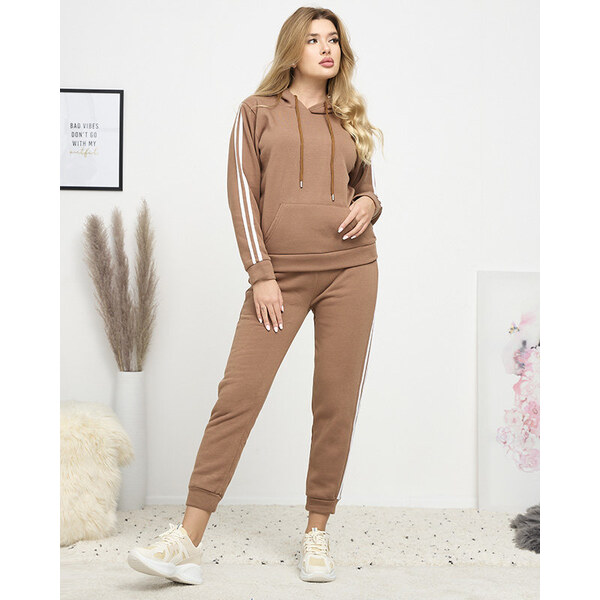 Resti Brown womens insulated tracksuit set with stripes - Clothing 65208049