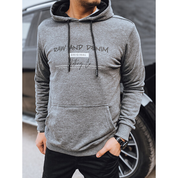 DStreet Pánska antracitová mikina s kapucňou a potlačou 64674996