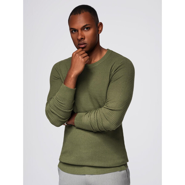 Ombre Structured mens sweater with round neckline - olive 65233416