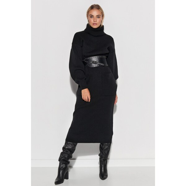 Makadamia Pletené šaty s rolákom a vreckami S105 | čierna S105 65213158