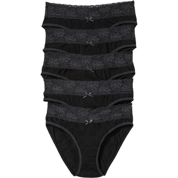 bonprix Nohavičky s čipkou (5 ks), farba čierna 48362578