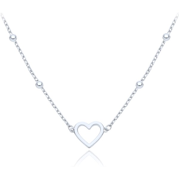 OLIVIE MINET Zlatý náhrdelník z bílého zlata se srdcem a kuličkami Au 64899271
