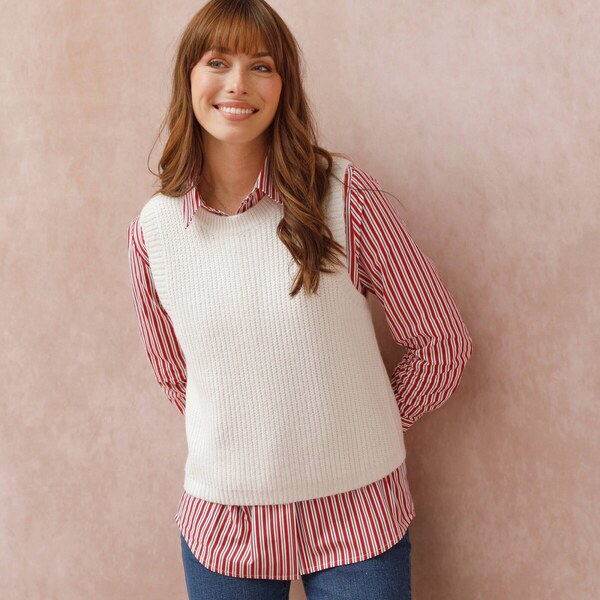 Vesta z hladkého úpletu s okrúhlym výstrihom ražná 054 Blancheporte 65218510