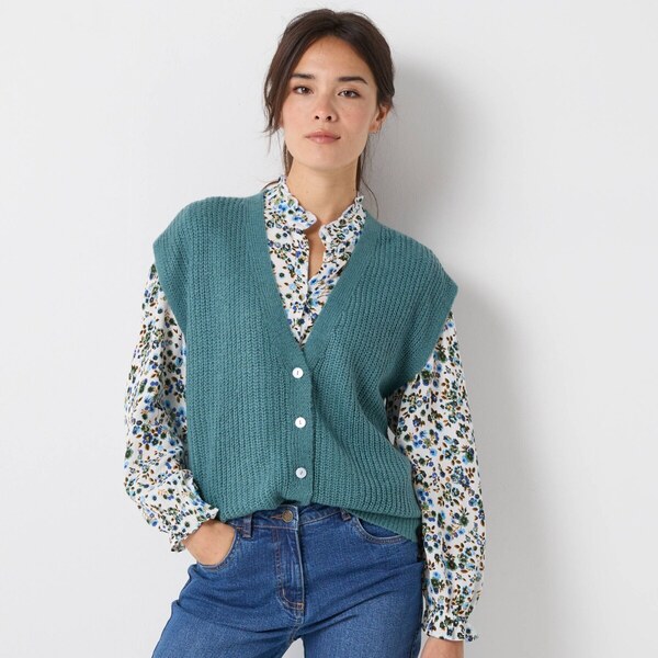 Vesta na zapínenie s hladkým vzorom šalviová 054 Blancheporte 65218515