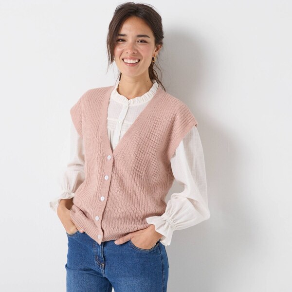 Vesta na zapínenie s hladkým vzorom ružová pudrová 054 Blancheporte 65218525