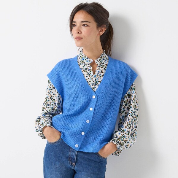 Vesta na zapínenie s hladkým vzorom modrá 040 Blancheporte 65218606