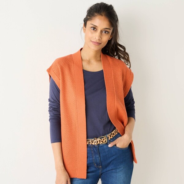 Úpletová vesta s perličkovým vzorom oranžová 054 Blancheporte 65218697