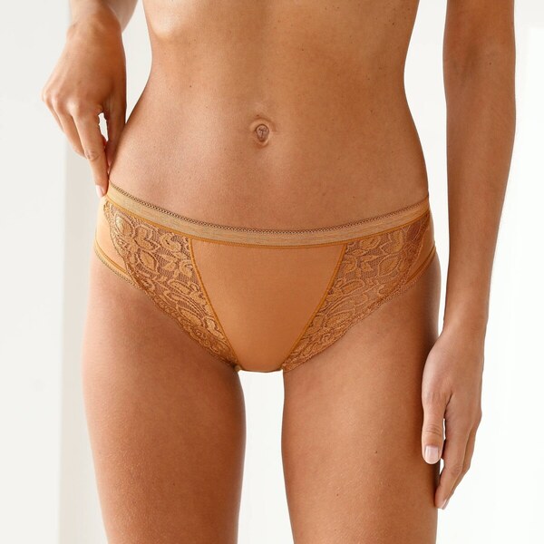 Súprava 3 midi nohavičiek z pružnej bavlny s čipkou čokoládová 052 65218865