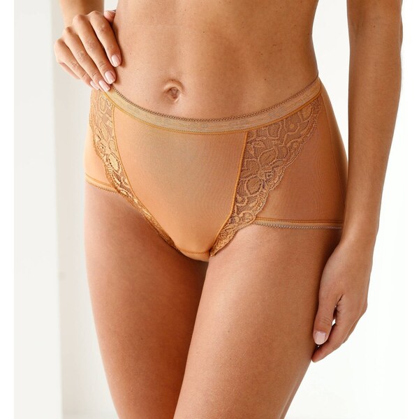 Súprava 3 super maxi nohavičiek z pružnej bavlny s čipkou čokoládová 65218867