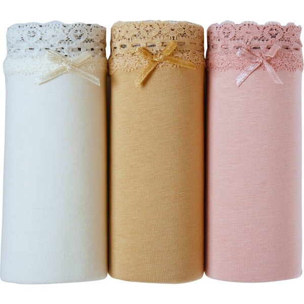 Súprava 3 midi nohavičiek z bavlny a čipky slonová kosť+béžová+růžová 65219200