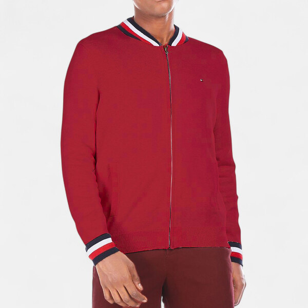 Červený svetr na zip Tommy Hilfiger M56340 65232449