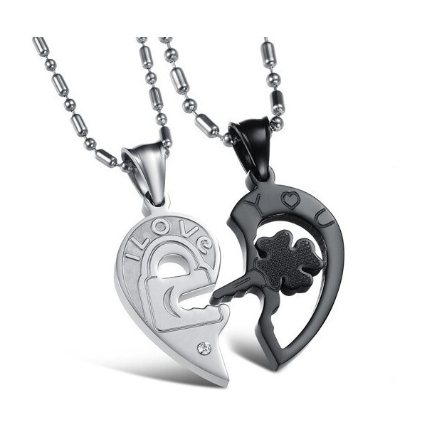 Impress Jewelry Oceľové prívesky pre pár štvorlístok a kľúč čierny 65221751