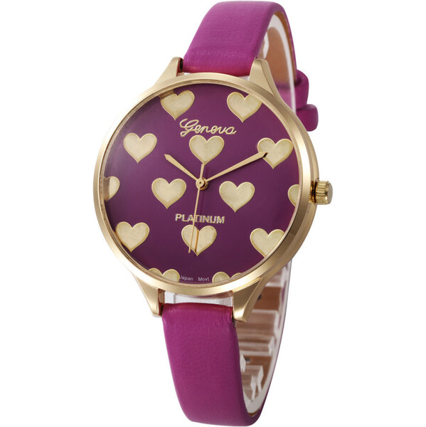 Shim Watch Geneva dámské hodinky so srdiečkami Purple 65221770