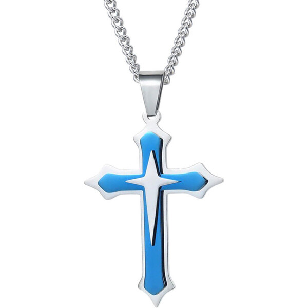 Impress Jewelry Prívesok z chirurgickej ocele krížik Lovin modrý 65221792