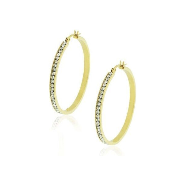 Impress Jewelry Oceľové Náušnice kruhy s kryštálmi 35 mm Zlaté 65224550