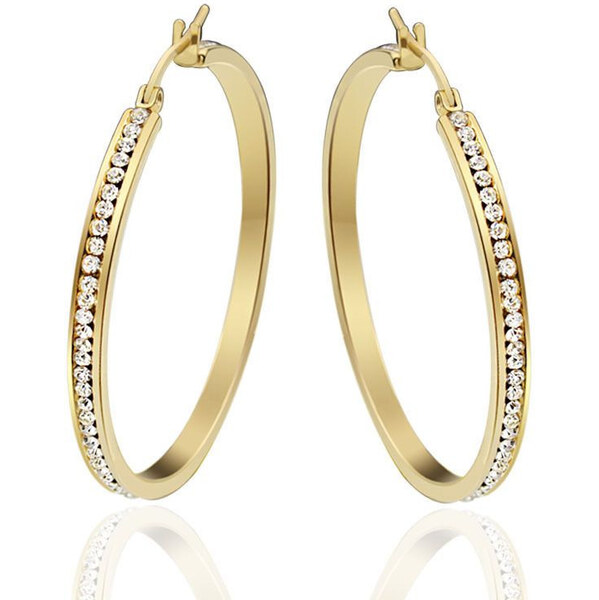 Impress Jewelry Oceľové náušnice kruhy s kryštálmi 30-60 mm Zlaté 65226407