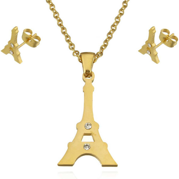 Impress Jewelry Súprava šperkov z chirurgickej ocele Eiffelovka Zlatá 65222567