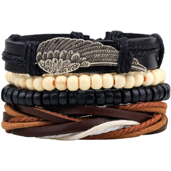 Lodestar Sada štyroch pánskych náramkov Etno pierko 65222541