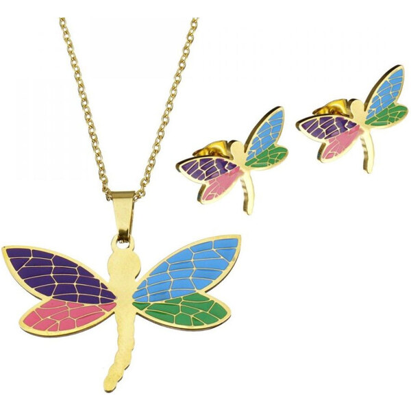 Impress Jewelry Sada šperkov z ocele Farebná vážka Zlatá 65222960