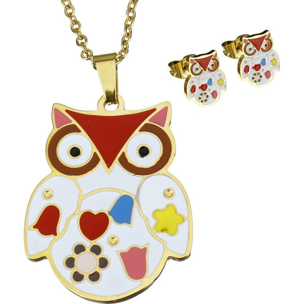 Impress Jewelry Sada šperkov z ocele Farebné sovičky Zlatá 65222975