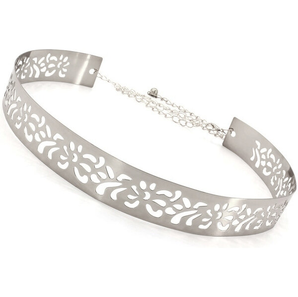 Lifestyle Dámsky celokovový opasok Flat Flowers- Strieborný 65223251