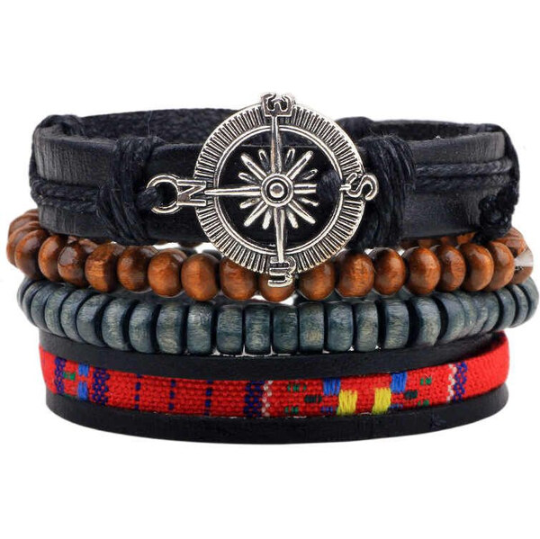 Lodestar Sada štyroch pánskych náramkov etno Kompas 65223612
