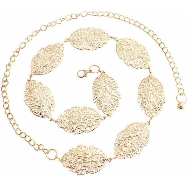 Lifestyle Ozdobný dámsky kovový opasok s lístkami Zlatý 65224184