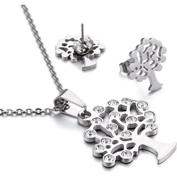 Impress Jewelry Sada šperkov z ocele Strom s kryštálmi Strieborný 65224240