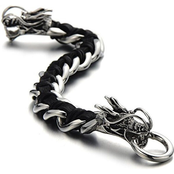 Impress Jewelry Náramok z chirurgickej ocele a kože Dragon 65224644