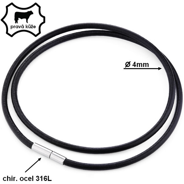 Lodestar Kožený hladký náhrdelník 45-60cm - 4mm 65224807