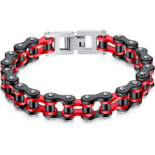 Impress Jewelry Náramok z chirurgickej ocele Moto Chain - BlackRed 65225276